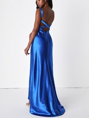 Lulus Perfectly Classy Royal Blue Satin Strappy Maxi Dress - XXS
